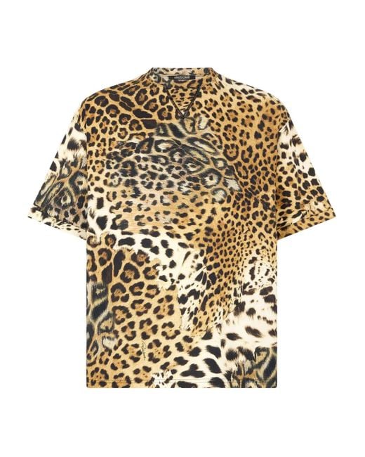 Roberto Cavalli White Animal-Print Cotton T-Shirt for men