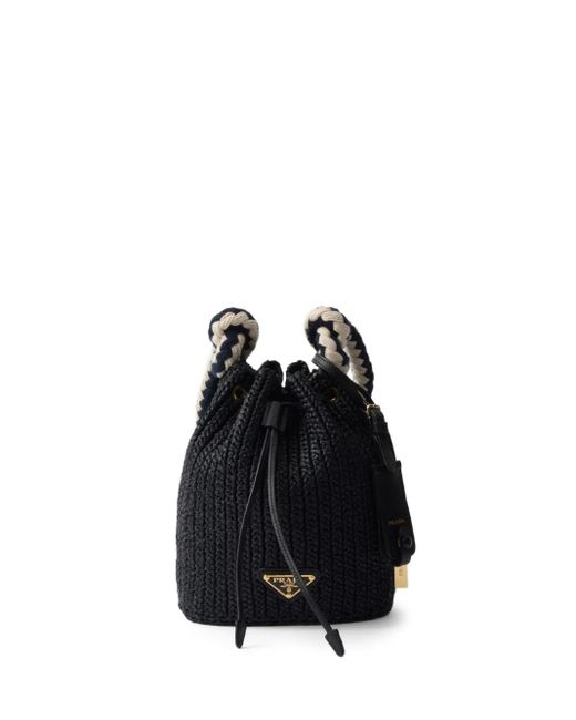 Prada Black Woven Drawstring Bucket Bag
