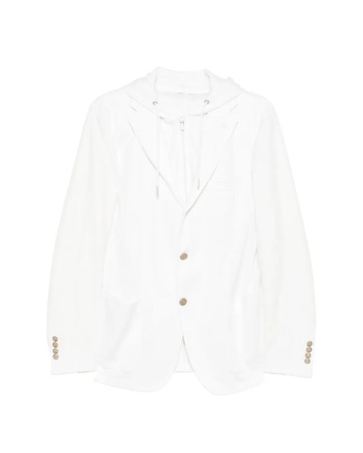 Eleventy White Hooded Single-Breasted Jacket for men