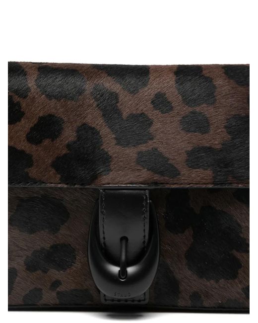 Staud Black Leopard-Pattern Buckle-Detail Shoulder Bag