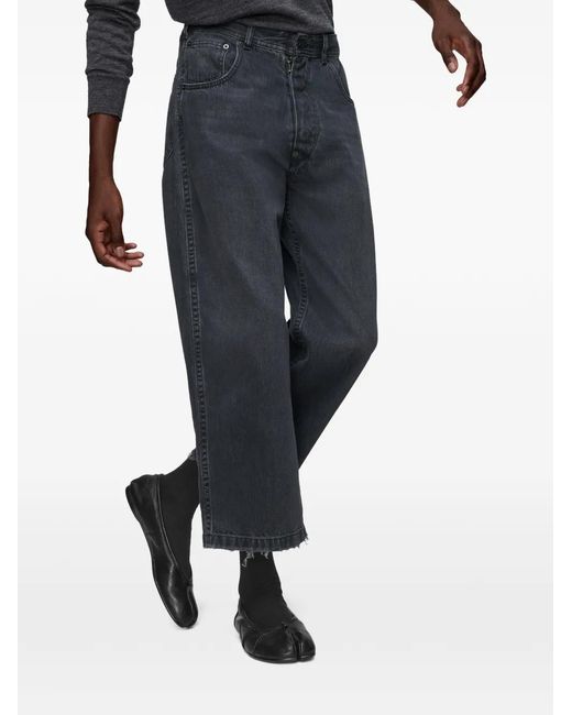 Maison Margiela Blue Frayed Cropped Trousers for men