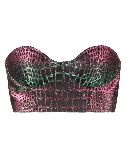 Balmain Gray Crop Top With Embossed Crocodile Effect