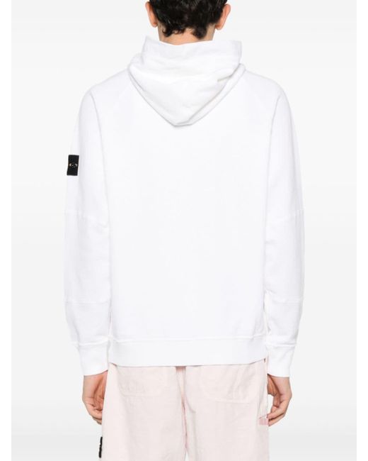 Stone Island White Compass-badge Cotton Hoodie for men