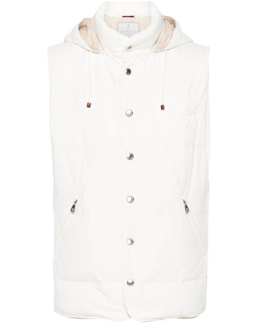 Brunello Cucinelli White Down Waistcoat With Detachable Hoodie for men