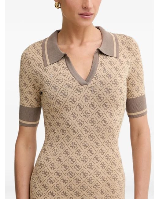Guess Natural Monogram-Detail Short-Sleeve Mini Dress
