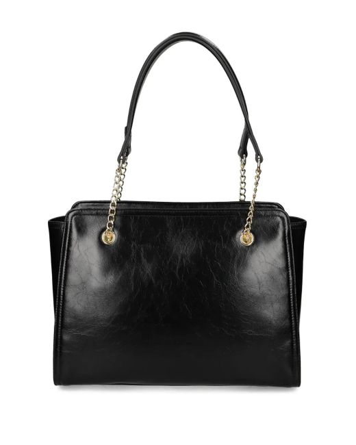 Love Moschino Black Logo-Plaque Studded Shoulder Bag