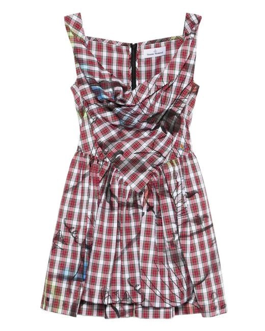 Vivienne Westwood Purple Plaid Draped Mini Dress