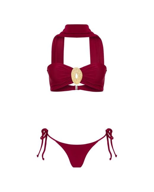 Amir Slama X Tati Barbieri Hammered-Effect Halterneck Bikini