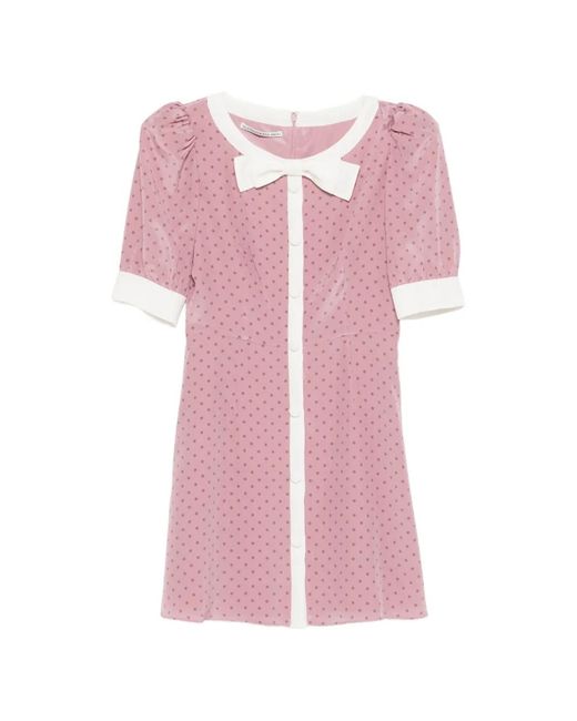 Alessandra Rich Pink Polka-Dot Bow-Detail Mini Dress