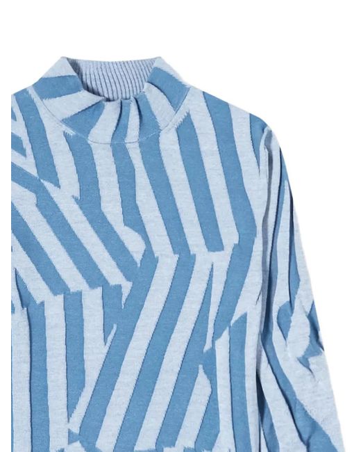 KENZO Blue Stripe-Pattern High-Neck Sweater