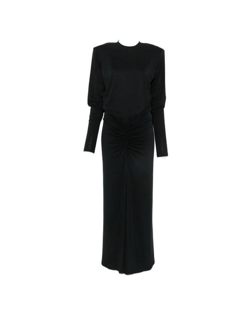 ANDAMANE Black Padded-Shoulder Ruched Dress