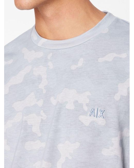 Armani Exchange Blue Camouflage-print Cotton T-shirt for men