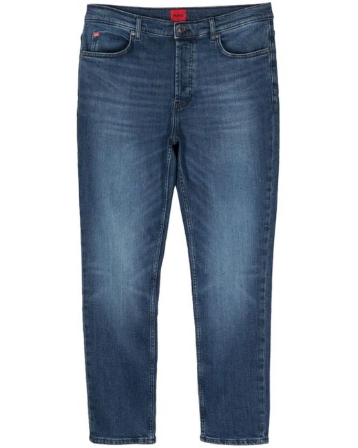 HUGO Logo patch straight leg jeans in Blue für Herren