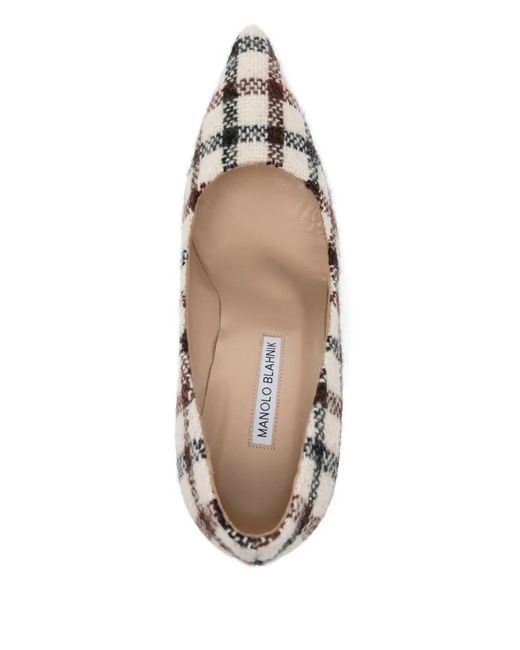 Manolo Blahnik Metallic Bb 90 Checked-Tweed Leather Pumps