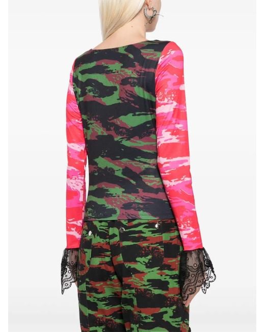 Chopova Lowena Jersey Top Met Camouflageprint in het Red