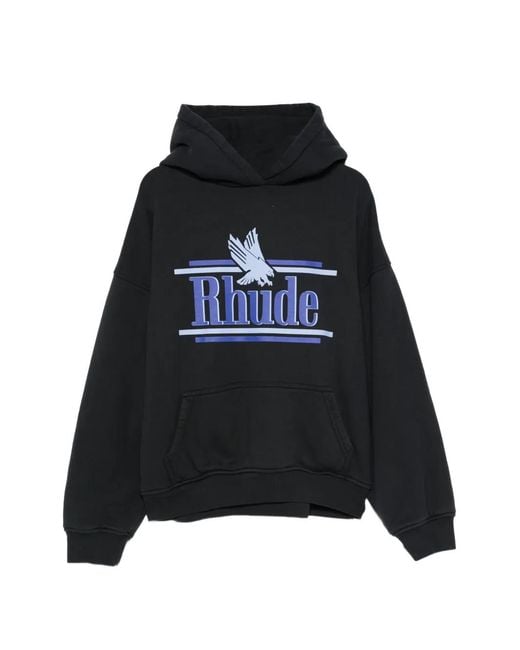Rhude Black Logo-Print Pouch-Pocket Hoodie for men