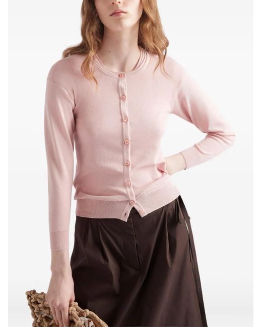 Prada Pink Gerippter Cardigan mit Knopfverschluss