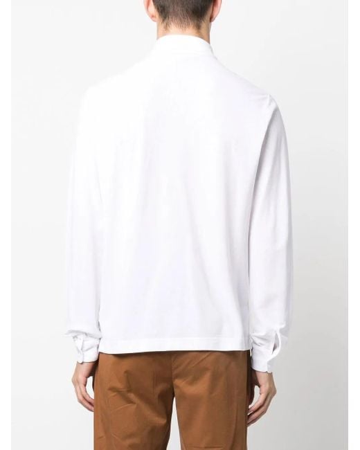 Zanone White Long-Sleeve Cotton Polo Shirt for men