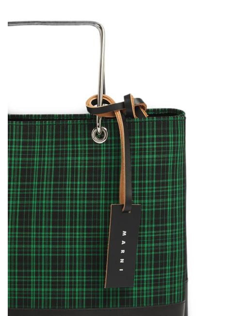 Marni Green Checked Twill Shopper With Metal Handles for men