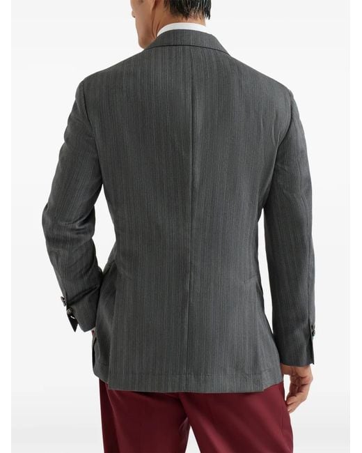 Brunello Cucinelli Blue Striped-Pattern Double-Breasted Blazer for men
