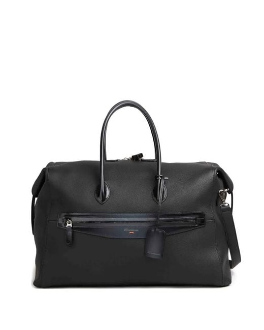 Santoni Black Double-Zip Leather Tote Bag for men