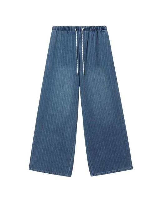 B+ AB Blue Drawstring-Fastening Pinstripe Trousers