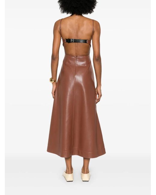 Nanushka Brown Faux-Leather Midi Dress