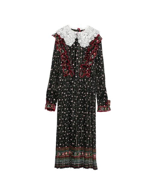 Valentino Garavani Black Midi Floral-Print Dress