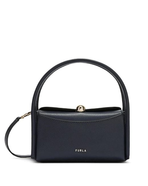 Furla Blue Mini Nicole Grained-Leather Boston Bag