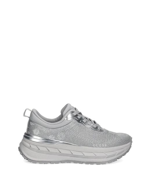 Guess White Runit3 Logo Metallic Trim Sneakers