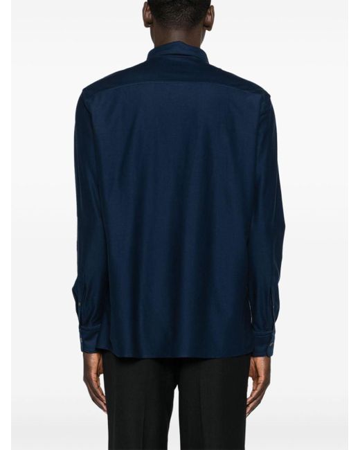Zegna Blue Long-sleeve Cotton Polo Shirt for men