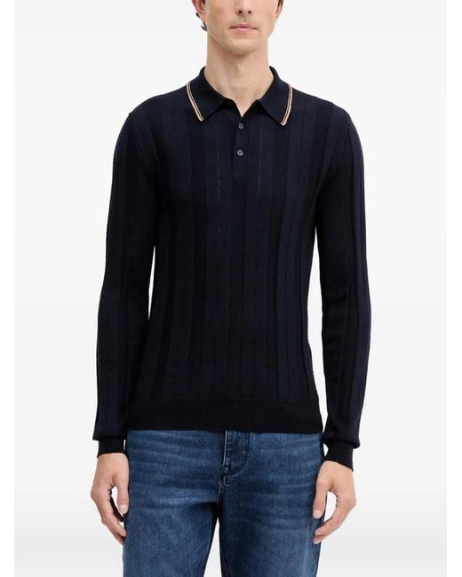 Trussardi Blue Striped Knitted Polo Shirt for men