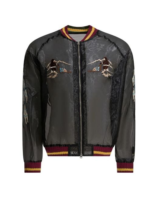 Kapital Black Manteau Zippé À Broderies for men