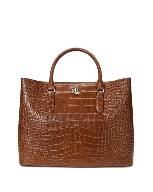 Ralph Lauren Brown Large Embossed Leather Tote Bag
