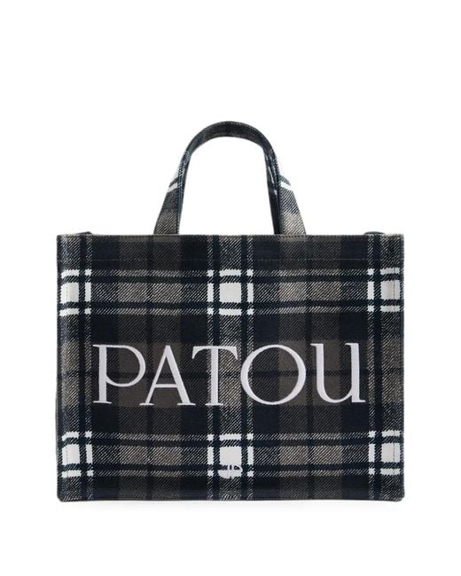 Patou Black Medium Check Logo-Print Tote Bag
