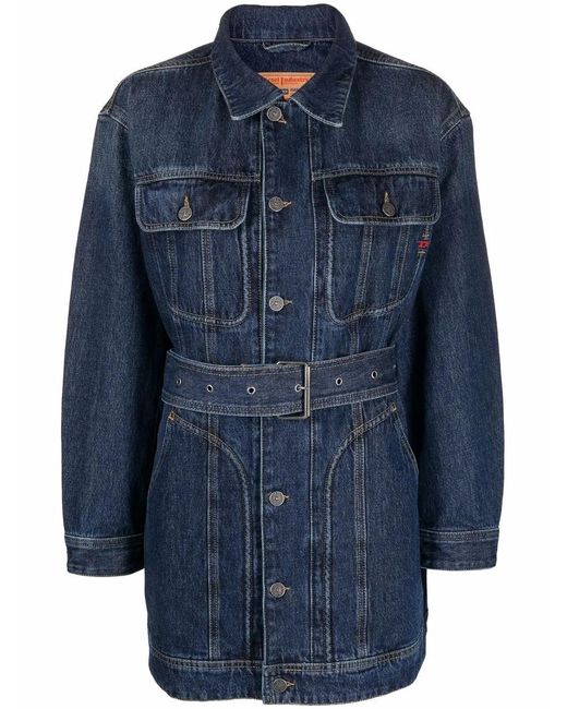 DIESEL Blue De-Flaminia Belted Denim Jacket