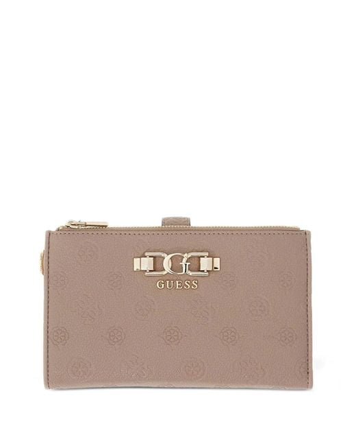Guess Natural Logo-Embossed Zip-Around Wallet
