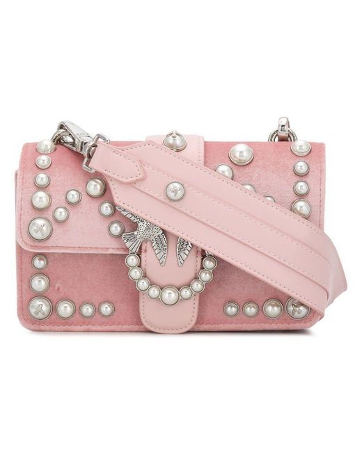 Pinko Pink Mini Love Velvet Pearls Bag