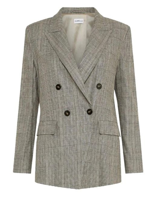 Marella Gray Double-Breasted Checked Blazer