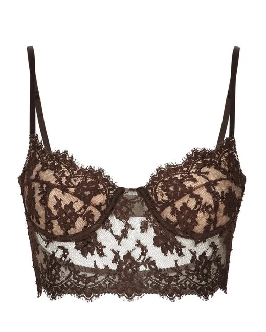 Dolce & Gabbana Brown Floral-lace Corset-style Bra