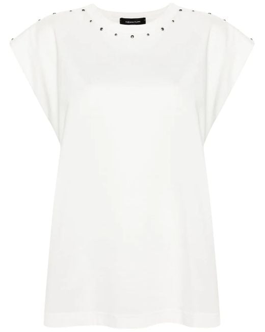 Fabiana Filippi White Studed Cap-Sleeve Cotton Top