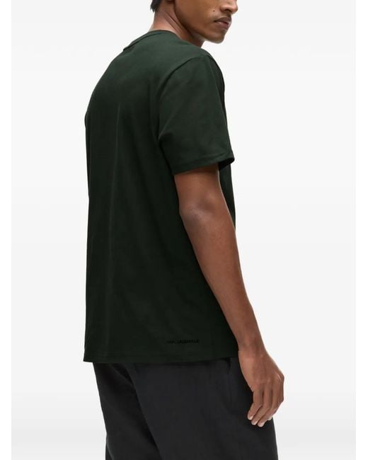 Karl Lagerfeld Green Kameo Logo-Embroidery T-Shirt for men