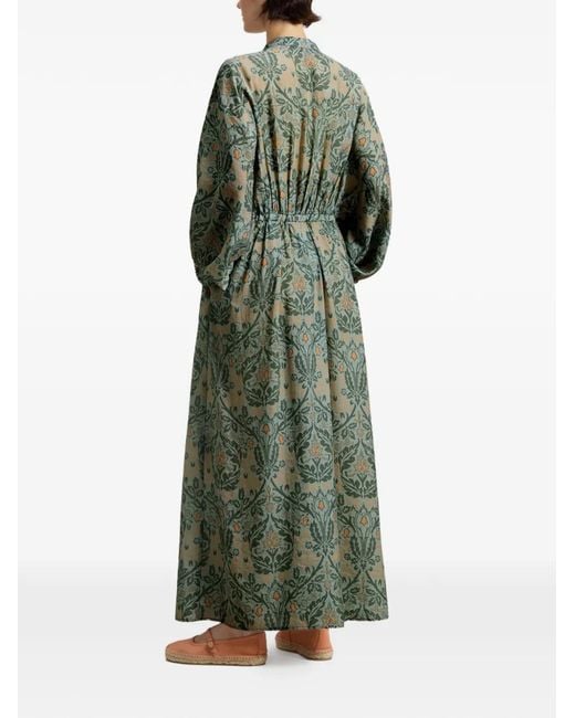 Woolrich Green Elasticated Floral Midi Dress