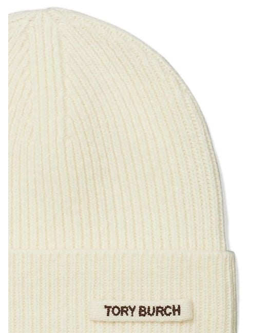 Tory Burch Ribbed-Knit Beanie Hat in Natural | Lyst display picture 1