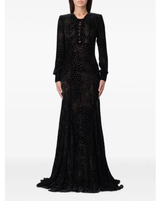Elisabetta Franchi Black Leopard-Pattern Lace-Up Maxi Dress