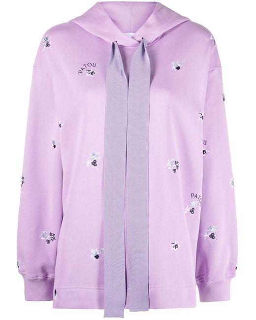 Patou Cotton Floralembroidered Drawstring Hoodie in Pink Lyst