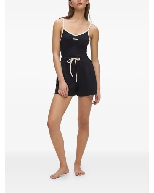 Karl Lagerfeld Black Logo-Patch Drawstring Shorts