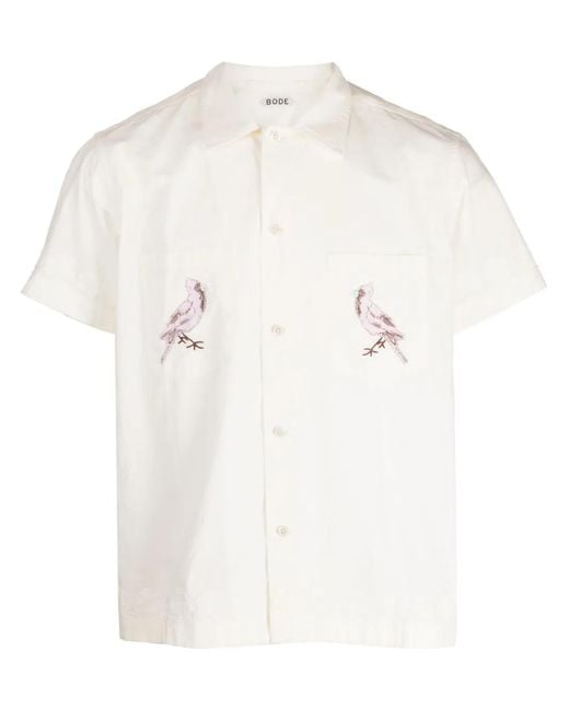 Bode White Embroidered Short-Sleeve Shirt for men