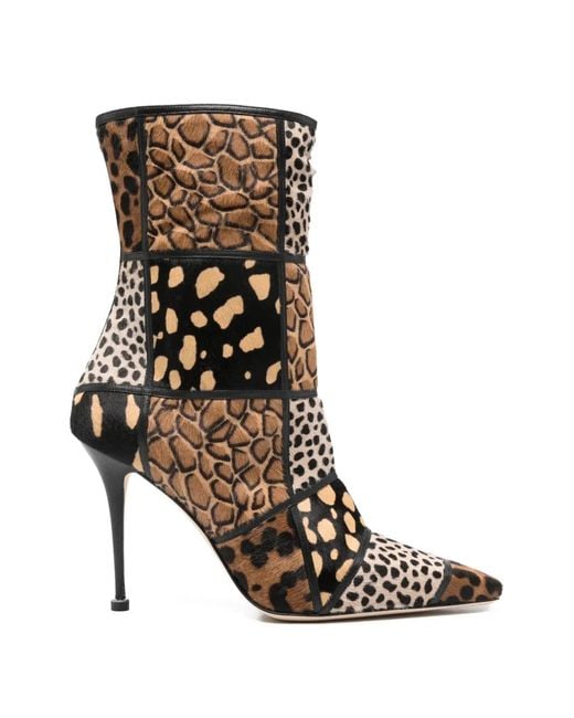 Manolo Blahnik Brown Trulona Patchwork Stiletto Ankle Boots