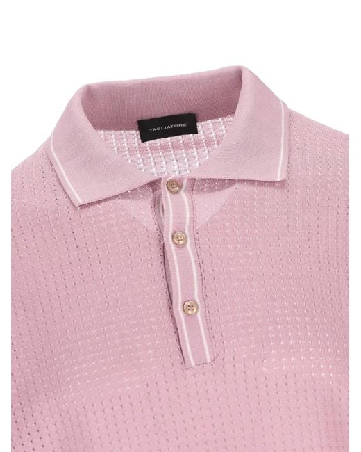 Tagliatore Pink Openwork Buttoned Polo Shirt for men